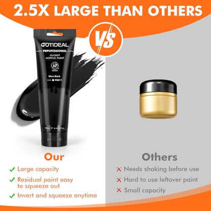 GOTIDEAL Black Acrylic Paint, Mars Black Paint (250ml / 8.45oz) Tube - color: Mars Black