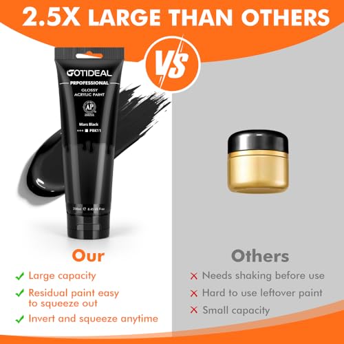 GOTIDEAL Black Acrylic Paint, Mars Black Paint (250ml / 8.45oz) Tube - color: Mars Black