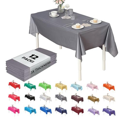 Evershine (12-Pack Heavy Duty Plastic Table Covers Tablecloth (Reusable) (Rectangle 54" X 108", Silver) - color: Silver, size: 12 PACK Rectangle 54" X 108"