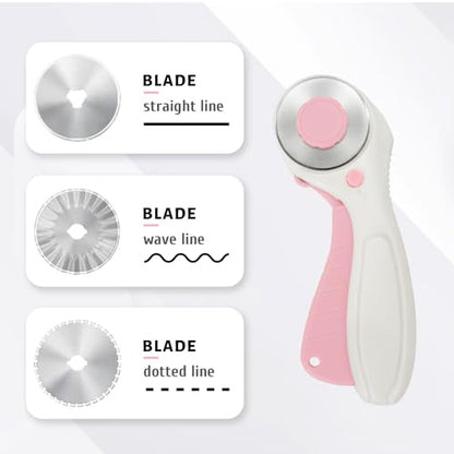 MAUFORE Pink Professional Sewing Scissors and Rotary Cutter with Blades Set - color: Pink