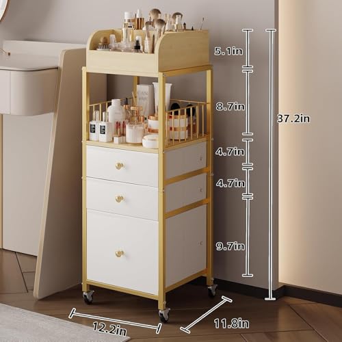 Makeup Organizer Cart with Drawers Make Up Organizers for Vanity - color: Gold