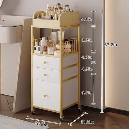Makeup Organizer Cart with Drawers Make Up Organizers for Vanity - color: Gold