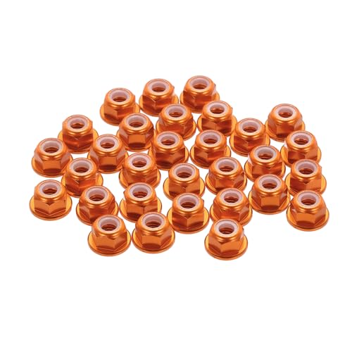 MECCANIXITY 30 Pcs M4 Flange Lock Nuts, Aluminum Nylon Locking Nuts, M4 x 0.7mm Hex Locking Serrated Nuts for RC Drone Quadcopter Motor Prop Adapter Fasteners, Orange - color: Orange, size: M4x0.7mm