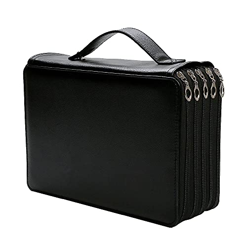 250 Slots Pencil Case 5-Layer Zipped Holder w/Handle - color: Black, size: 250