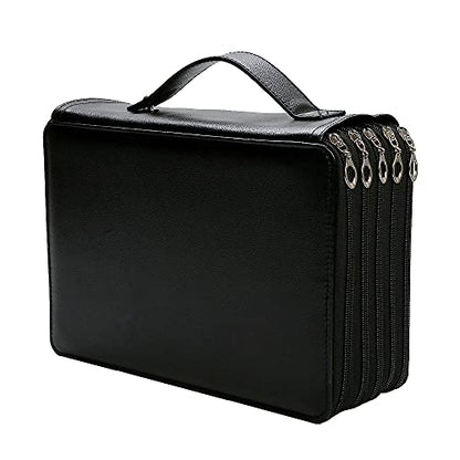 250 Slots Pencil Case 5-Layer Zipped Holder w/Handle - color: Black, size: 250