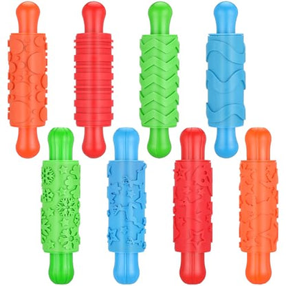 Aoriher 8 Play Clay Rollers for Kids Textured Rollers with Plastic Handles - size: 7.28 x 1.58 x 3.74 inches