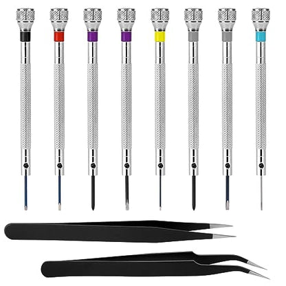 Professional 8-Piece Micro Precision Screwdriver Set with 2 Tweezers for Electronics, Jewelry, and Watch Repair