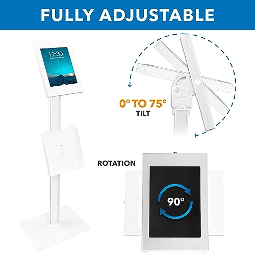 Mount-It! Anti-Theft iPad Tablet Floor Stand Kiosk with Literature Holder - color: White