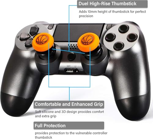 FPS Thumbstick Extender & Printing Rubber Silicone Grip Cover 2 Sets for PS5 & PS4 Controller (Basketball) - color: 3
