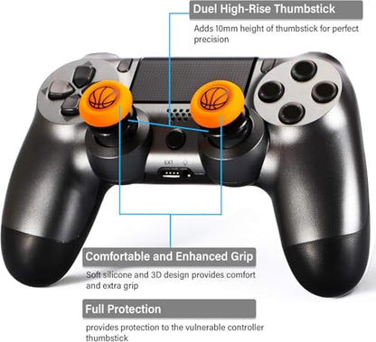 FPS Thumbstick Extender & Printing Rubber Silicone Grip Cover 2 Sets for PS5 & PS4 Controller (Basketball) - color: 3
