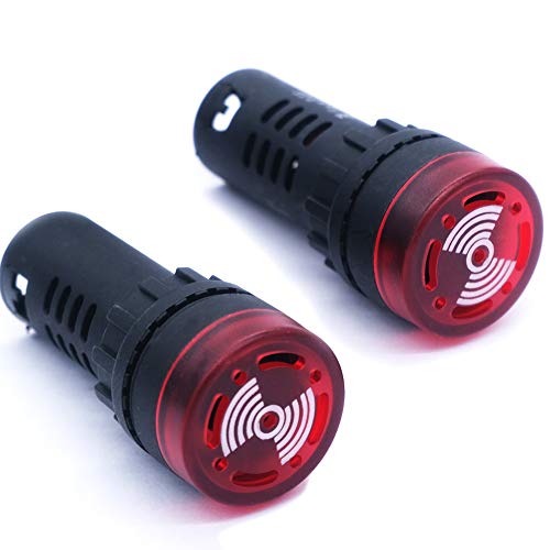 mxuteuk 2Pcs 22mm AC/DC 110V Red LED Buzzer Flash Alarm Signal Indicator Light AD16-22SM-RR110V - color: Red-AC/DC 110V
