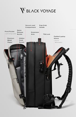 BlackVoyage Vortex Vacuum Seal Travel Backpack 60L Expandable Air Compression System Water Resistant TSA Lock Carry-On - color: White
