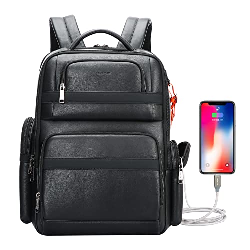 BOPai 40L Genuine Business Leather Laptop Professional Backpack for Men 15.6 inch Computer with USB Charging Multi-Functional Large Capacity Travel Smart Work Rucksack Anti Theft Black - color: Black4