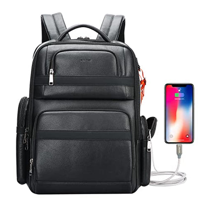 BOPai 40L Genuine Business Leather Laptop Professional Backpack for Men 15.6 inch Computer with USB Charging Multi-Functional Large Capacity Travel Smart Work Rucksack Anti Theft Black - color: Black4