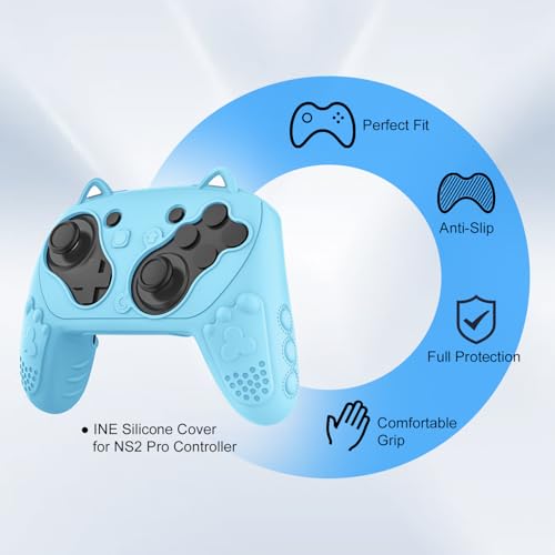 Silicone Controller Case Set Compatible with Nintendo Switch 2 Pro, Gamepad Accessories - Protective Softshell Cover with 6 Thumb Grips, Shock-Resistant & Ergonomic Comfort Grip Design (Blue) - color: Blue