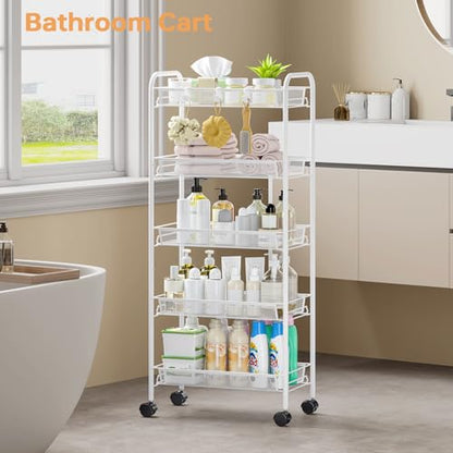 TOOLF 5 Tier Rolling Cart, Metal Utility Storage Cart with Wheels, White - color: White, size: 5-Tier