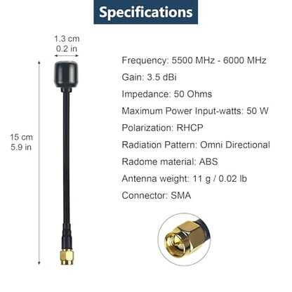 5.8GHz RHCP Long Range FPV Antenna TX RX SMA Male 3.5 High Gain Antenna for Receiver Drone RX Module Fixed-Wing Models FPV Races 1 Pair