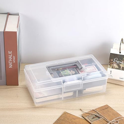 JUXYES Clear Art Craft Supply Storage Bin Sewing Box With Handle Lid - color: Gray, size: 1 Pack