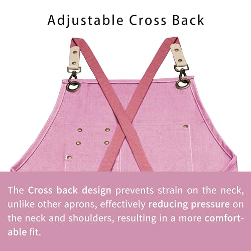 Dulabi Apron, Adjustable Chef Apron for Women and Men with Large Pockets, Cooking Kitchen Apron with Back Straps - color: Pink