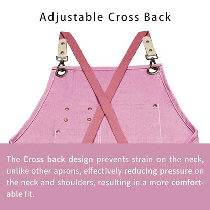 Dulabi Apron, Adjustable Chef Apron for Women and Men with Large Pockets, Cooking Kitchen Apron with Back Straps - color: Pink