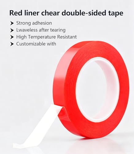 2 Rolls Red Liner Clear Double Sided PET Tape 15mm x 25M - size: 2pcs 15mm x 25M
