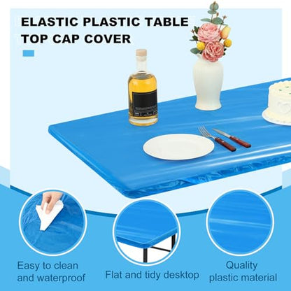Boao 12 Plastic Elastic Fitted Tablecloths, 6 Ft, 72 x 30 Inch, Blue - color: Blue, size: 6 Ft, 72 x 30 Inch
