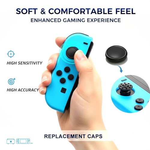 Ferkurn NS Joystick Controller Replacement Thumb Grip Cap Compatible with N-Switch OLED& NS Lite, JC Joystick Grip Button Stick Cover Controller 3D Skin Replacement Part Repair Kit Accessories - color: Black