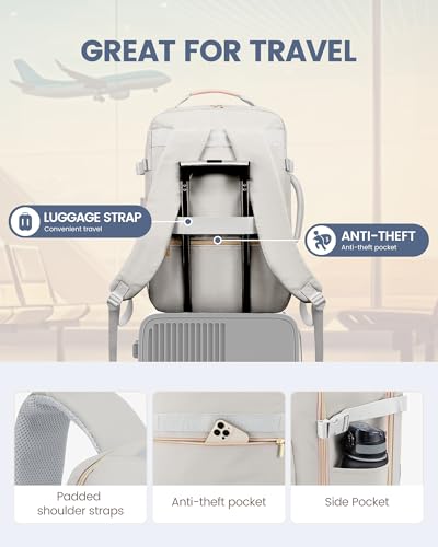 LOVEVOOK 40L Travel Backpack Flight Approved Carry on Backpack,3 Packing Cubes,Waterproof Personal Item Travel Bag,TSA Carry on Luggage Suitcase Travel Essentials,Gifts for Women & Men,fits 17" Laptop - color: A-light Gray-pink, size: Large-40L-4Pcs(Stand