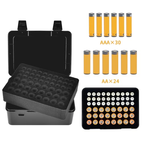 ALCYON Battery Organizer Storage Box, Garage Case Holder for 24* AA, 30* AAA Batteries (Bag Not Include Batteries Pack)-Black - color: black