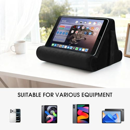 Universal Tablet Cushion Stand - Multi-Angle Lazy Holder with Net Pocket & Phone Stands Options for Lap, Knee, Sofa, Bed (Black) - color: Black