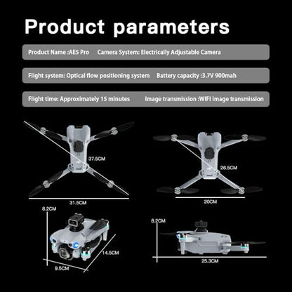 AE5 Pro RC Drones, Foldable Quadcopter with Electric Adjustable Camera, WiFi FPV Live Video, 360° Stunt Roll, Stable Hover for Outdoor Shooting(2 Batteries)