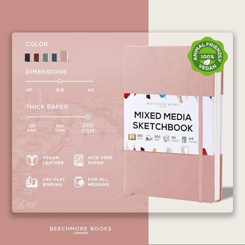 Beechmore Books A4 8.5x11 Mixed Media Sketchbook 300 GSM/140lb - color: Rose Wood, size: A4 - 8.5" x 11.5" Large