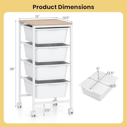 RELAX4LIFE 4-Drawer Rolling Storage Cart w/Lockable Wheels(White) - color: White, size: 28”H