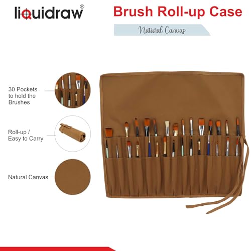 Liquidraw 30 Pocket Roll-Up Canvas Paint Brush Holder, 21 x 18in (Brown) - color: Brown