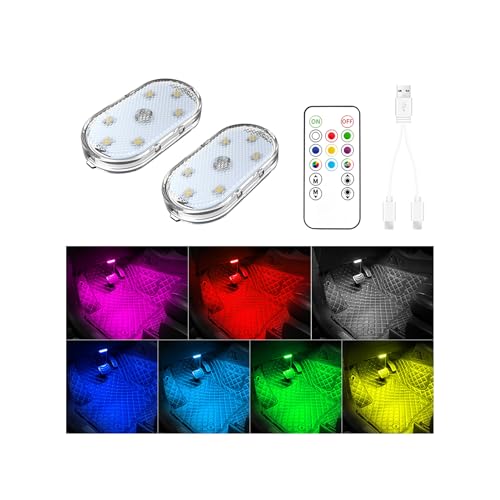 2 PCS Car Led Lights Interior,7 Colors Ambient Lighting Car Interior,USB Rechargeable Car Interior Reading Light,Portable Led Lights for Car - color: 2 PCS 7 Colored Lights Upgraded Version