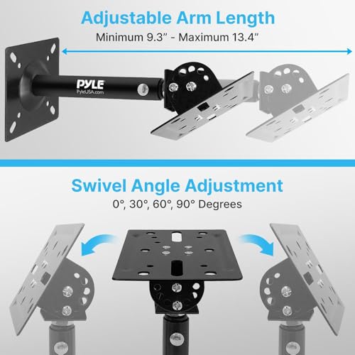 Pyle Universal Speaker Mounting Bracket - Ceiling & Wall Speaker Mount with Adjustable Swivel Tilt, 13.4" Retractable Telescopic Arm, 75 lbs Max Load - Ideal for Home Surround Sound Systems (Pair)