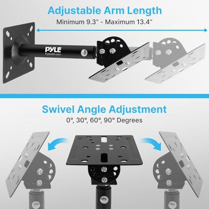 Pyle Universal Speaker Mounting Bracket - Ceiling & Wall Speaker Mount with Adjustable Swivel Tilt, 13.4" Retractable Telescopic Arm, 75 lbs Max Load - Ideal for Home Surround Sound Systems (Pair)