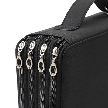 Canvas 300 Slots Pencil Case 4-Layer Zipped Holder w/Handle - color: Black, size: 300