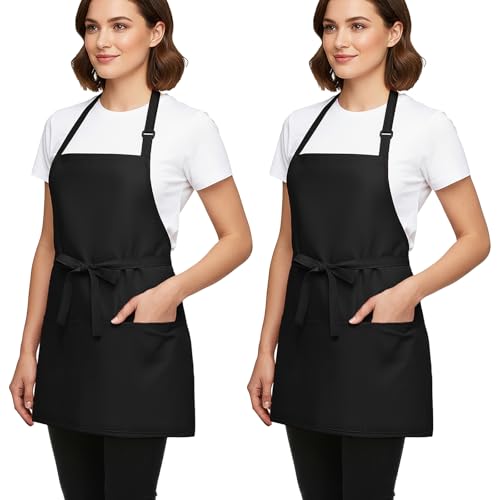 BOHARERS Kitchen Cooking Apron Unisex Adjustable chef apron with 3 pockets, 2 Pack Black - color: 02 Pack Long Black