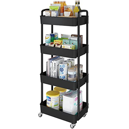 4 Tier Rolling Cart with Wheels, Utility Storage Carts,Black - color: Black, size: 4-Tier