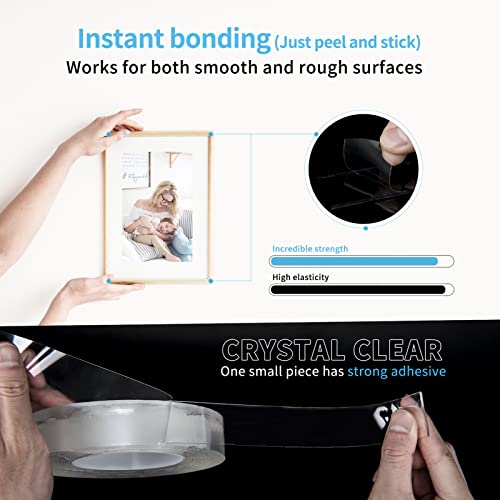 Art3d Traceless Double-Sided Foam Tape, 1/24" x 1/2" x 10', 1 Roll, Crystal - size: 1/24" x 1/2" x 10'