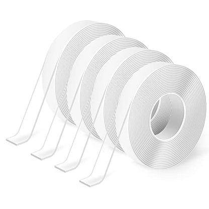 Art3d Traceless Double-Sided Tape, 1/24" x 1/2" x 10', 4 Rolls, Crystal - size: 1/24" x 1/2" x 10'