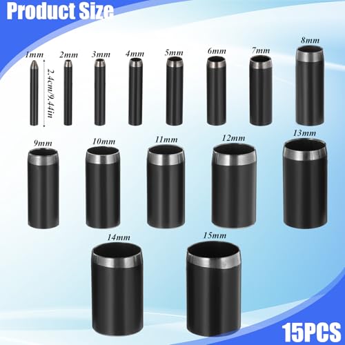15 Pcs Hole Punch, 15 Sizes Leather Circle Cutter Tool Set