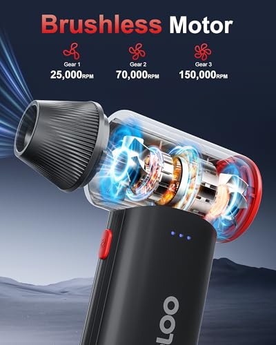 GOOLOO F3 Compressed Air Duster, 150000RPM Ultra-Power PC Air Duster - color: Black