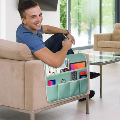 Remote Control Holder for Armchair Caddy, Remote Holder with 5 Pockets - color: MintGreen, size: 35"x18"