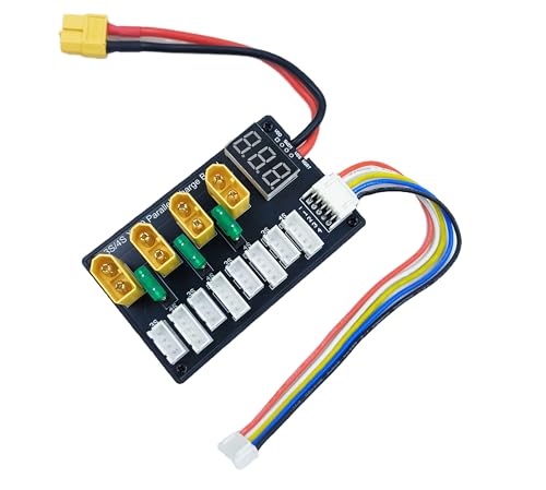 XT60 Parallel Charging Charger Board for 3S 4S LiPo Batteries, XT60 Plug to Banana Connector Cable,Voltage LED Display