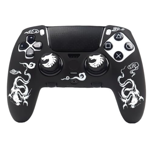 RALAN Dragon Silicone Controller Skins with 2 Thumb Gripsr Compatible with PS5 Dualsense Edge Controller Play Station 5 Accessories, Sweat-Proof Anti-Slip Cover Skin Protecto - color: Dragon Black White