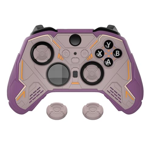PlayVital Stellar Mecha Silicone Cover Skin for Xbox Elite Series 2 & Elite Series 2 Core, Non-Slip Grip Protector for Xbox Elite 2 with Thumb Grips & Stickers, Rosy Brown & Purple - color: Rosy Brown & Purple