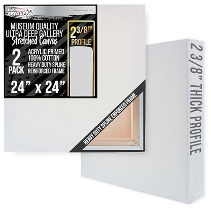 U.S. Art Supply Stretched Canvas for Painting 24" x 24" 2-3/8" Extra Deep - size: 24" x 24"