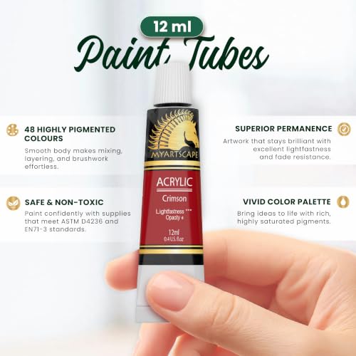 MyArtscape Heavy Body Acrylic Paint Set - 48 x 12ml Acrylic Paint
